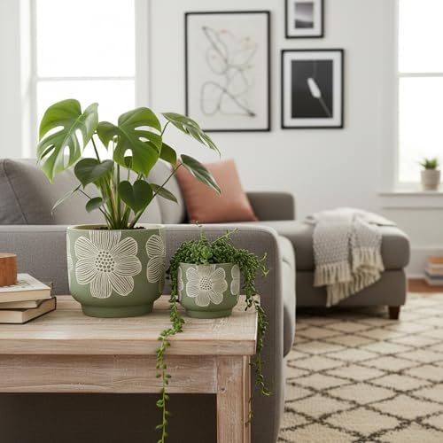 Ceramic Plant Pots, 8+6 Inch, 2 Pcs Indoor Planters with Drainage Holes