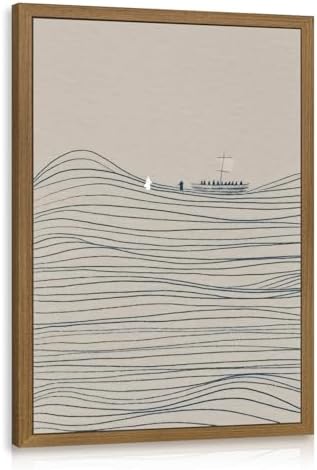 EisEver Jesus and Peter Walking on Water Wall Art, Modern Minimalist Christian Faith Decor, Abstract Bible Story Canvas Print, Inspirational Religious Artwork for Church Prayer Room Wood Framed 16x24 Inch