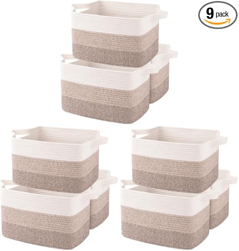 OIAHOMY Storage Basket, Woven Baskets for Storage, Cotton Rope Basket for toys,Towel Baskets for Bathroom - Pack of 9, Gradient Yellow