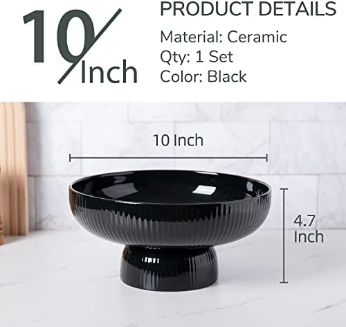 Ceramic Fruit Bowl for Kitchen Counter, Large Fruit Basket with Hole, Black