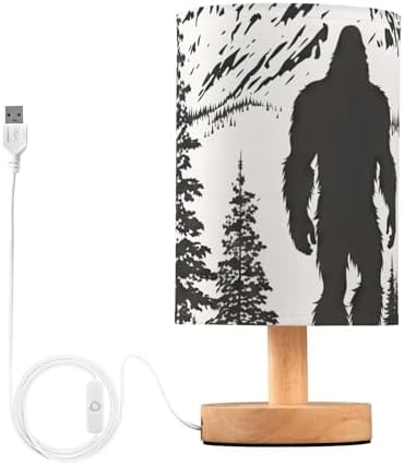 Table Lamps Sasquatch Forest Bedside Nightstand Lamp with Flaxen Fabric Shade and Wooden Base with USB (Non-Removable) for Bedroom 5.12x9.7 in