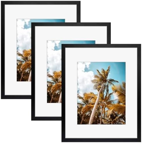 Frametory 3 Pack 16x20 Black Picture Frame with Real Glass Mat for 11x14
