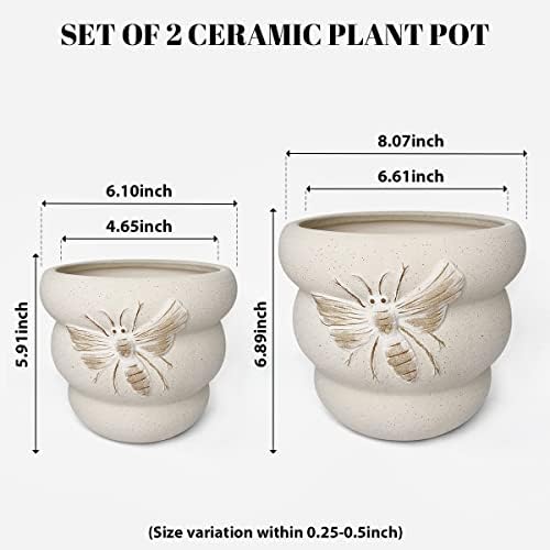 Ceramic Plant Pots, 8+6 Inch, 2 Pcs Indoor Planters with Drainage Holes