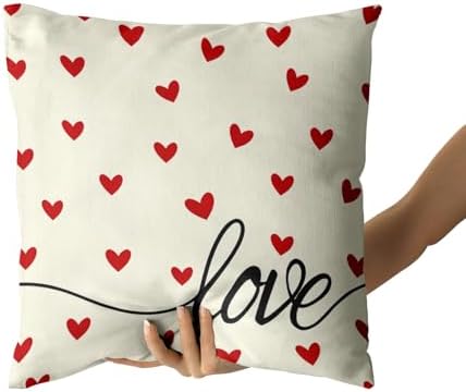 Giwawa Valentines Day Pillow Covers Set of 2 White Love Hearts Throw Pillowcases Romantic Double Sided Decorative Cotton Square Cushion Covers 20x20inch for Sofa Couch Bedding Wedding Anniversary
