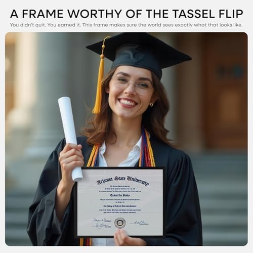 Homeforia 8.5x11 Black Diploma Frame, High-End Metal, Glass