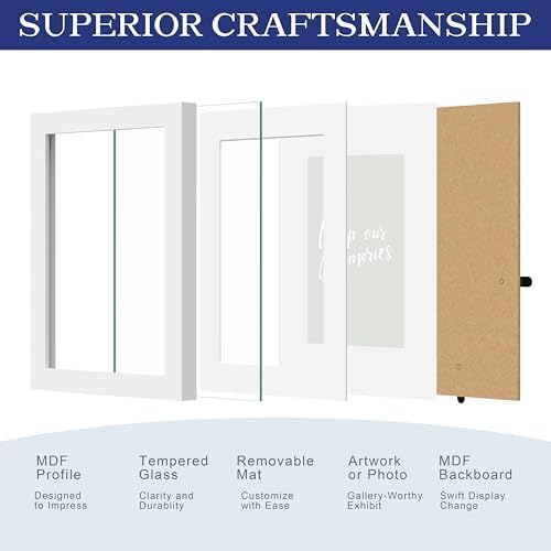 An&He 5 x 7 Picture Frame, Wood Photo Frame with HD Tempered Glass for Wall and Tabletop Display, White, 1Pack