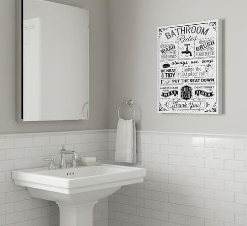 Wavkkey Funny Bathroom Rules Canvas Wall Art Black and White Fun Toilet Rules Painting Pictures Wall Decor Posters Printed Artwork for Washroom Restroom Home Decoration