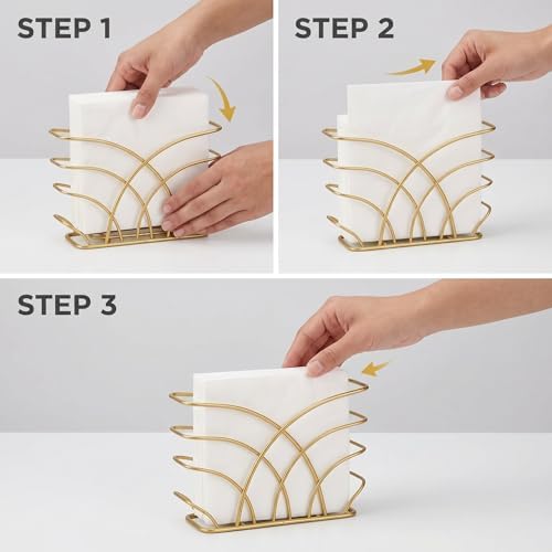 Napkin Holder for Table, Gold Iron Upright Paper Dispenser Caddy