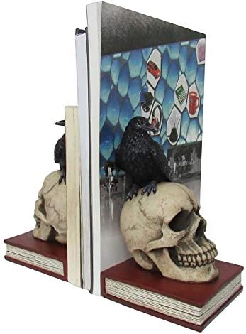 Evil Omen Raven On Skull Perch Decorative Bookend Set