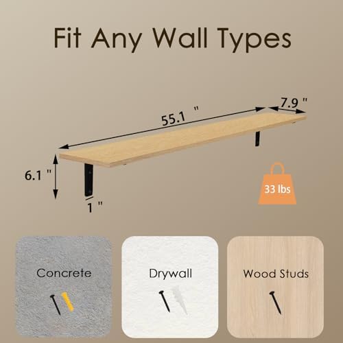 DINZI LVJ Long Wall Shelves, 55.1Inch Wooden Wall Mounted Shelves, Set of 2