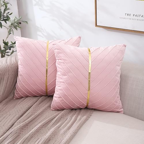 Velvet Throw Pillow Covers 20x20 Pack of 2 Gold Decor Blush Pink
