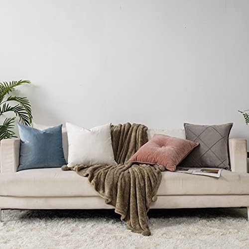 Cream White Euro Decorative Velvet Throw Pillow Covers 26x26 inch Set of 2 with Zipper Luxury Soft Solid Square Cushion Covers Case for Sofa Couch Bed Living Room
