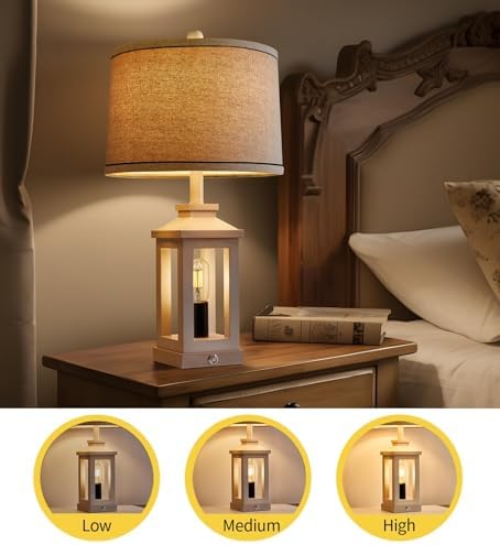 Farmhouse Table Lamps Set of 2 for Living Room 23.75" Bedroom Lamps White