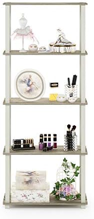 Furinno Turn-N-Tube 5-Tier Multipurpose Shelf / Display Rack / Storage Shelf / Bookshelf, Square Tubes, Sonoma Oak/White