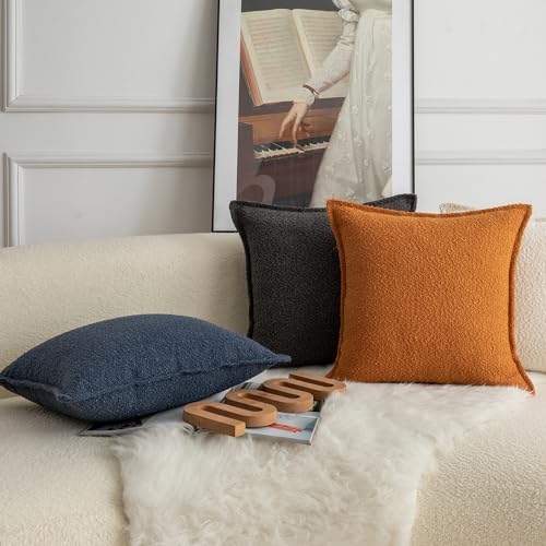MANDIOO Pack of 2 Decorative Throw Pillow Covers Accent Solid Woven Textured Cushion Covers Pillow Cases Bedroom Living Room Sofa Home 24 x 24 Inch Black