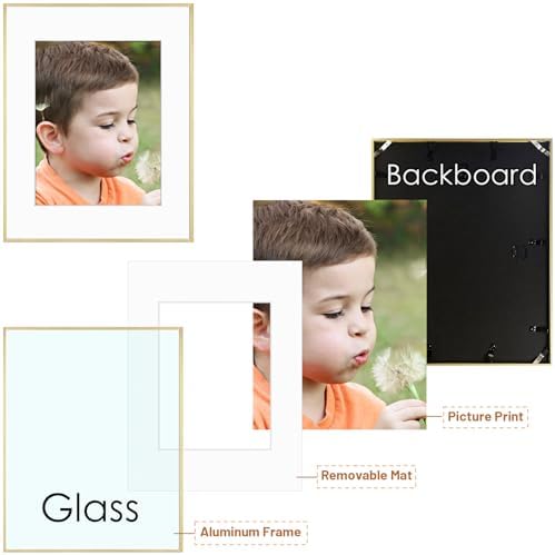 Frametory 2 Pack 12x16 Aluminum Frame with Mat for 8.5x11 Photo, Gold