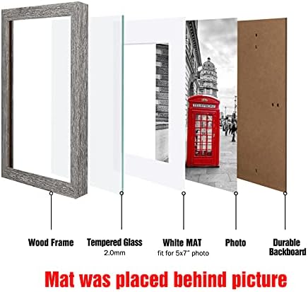 BAIJIALI 8x10 Picture Frame Rustic Grey Wood Pattern Set of 4 with Tempered Glass,Display Photos 5x7 with Mat or 8x10 Without Mat, Horizontal and Vertical Formats for Wall and Table Mounting
