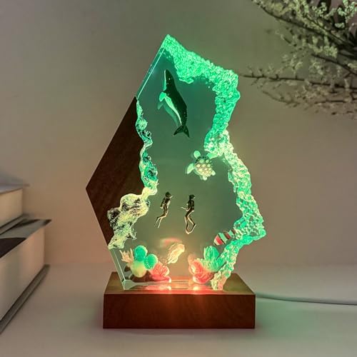 Handmade Shark Resin Lamp, Scuba Diving Resin Ocean Lamp