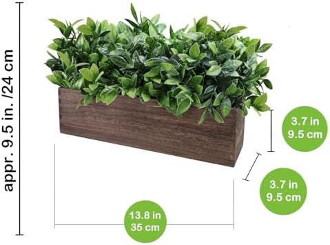 Winlyn 14" Artificial Boxwood Plants in Rectangular Wood Planter Farmhouse Greenery Arrangement Centerpiece Faux Potted Herb Plant for Wedding Dining Room Table Kitchen Windowsill Mantel Shelf Décor