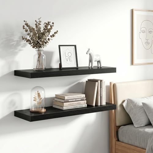 Vivelove 30 Inch Floating Shelves Wall Mounted for Display, 6.5 Deep Duty Shelves with Invisible Brackets for Living Room,Bedroom,Kitchen, Bathroom Storage & Decor,30" Wx6.5 Dx1.4 H - Black