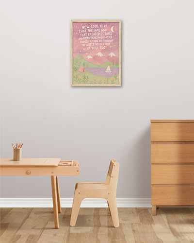 KensTro 16x20in Same God Creation Inspirational Christian Kids Wall Art,Natural OAK Wood Frame with Mountain Canvas Print,Girl First Communion and Baptism Gift for Girls,Nursery Toddler Girly Bedroom,Apartment Dorm Decoration Adoption Gifts,1Pack Pink