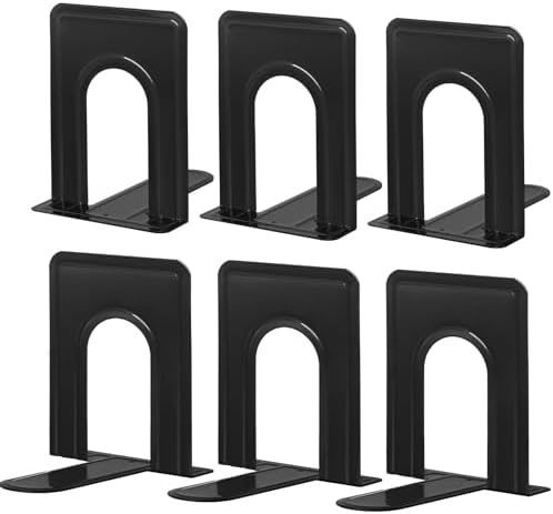 HappyHapi 3 Pairs Book Ends, Heavy Duty Bookends for Shelves, Black