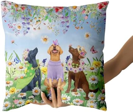 Giwawa 2PCs Spring Dogs Throw Pillow Covers, 18"x18" Colorful Wildflowers Funny Puppy Decorative Square Pillow Cases, Watercolor Floral Animal Cotton Cushion Covers Sofa Porch Bedding Decor