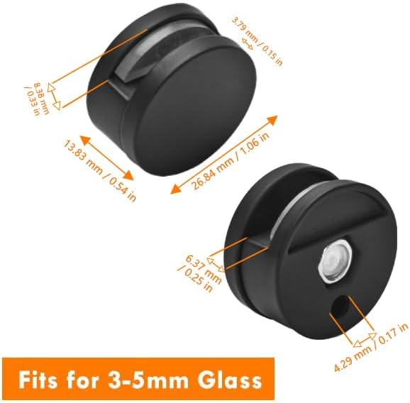 Black Frameless Mirror Mounting Hardware Kit Zinc Alloy Mirror Holders Mirror Mounting Brackets Glass Clips Clamps Bathroom Mirrors Supporting Sheet Fits for 3-5mm Thick Glass (4 Pack)