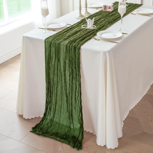 Sioloc 10 Pack Moss Green Cheesecloth Table Runner 120'' x 35'',Spring Easter Decor Soft Gauze Boho Wedding Table Decor for 10ft Table Birthday Party,Baby Shower, Bridal Shower, Home & Event Decor