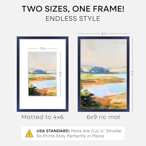 Homeforia 6x9 Blue Picture Frame, High-End Metal, 4x6 Mat, Glass