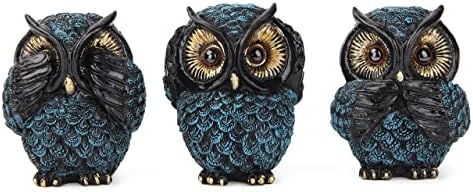 Owl figurine and sculptures for shelf decor accents,3 wise Owl statue for living room bedroom decoration,Retro animal decor,boho gift for women bird lover,see no evil hear no evil speak no evil