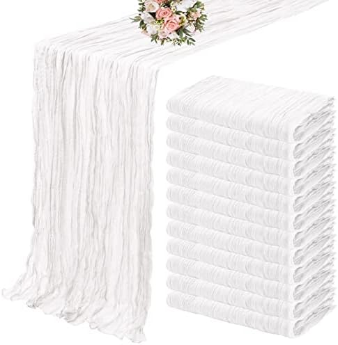 YMHPRIDE 12 Pack Cheesecloth Table Runner 35x120in White Table Runner