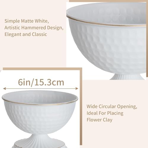 Sziqiqi White Urn Vase for Wedding, Compote Vase for Table, 4.3in, 2Pcs | Tall Floral Holder for Centerpiece Pedestal Bowl Pot, Flower Arrangements for Wedding, Party, Birthday, Event, Reception