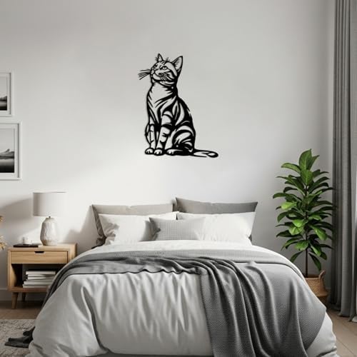 Otoolling Cat Wall Art Decor Black Metal Wall Sculptures for Cat Lovers 11.8 x 8.6 Inch Cats Sign Therian Decor for Living Room Bedroom Kitchen Home Decoration