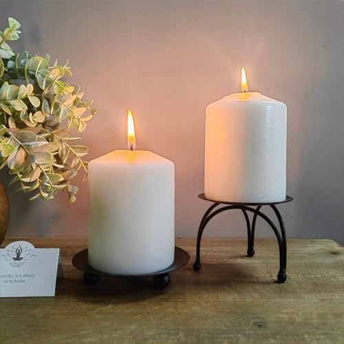 Hosley Set of 2 Black Iron Pillar Candle Holder Plates, 4-Inch Round Decorative Trays for Pillar Candles, Home Décor, Weddings & Special Occasions