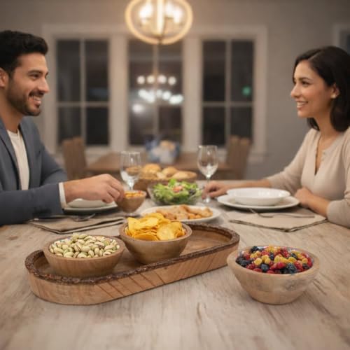 Natural Wooden trays, Serving Bowl for Salad, Veggies and Fruits, Large Deep for Family, Party (Tray - Set of 3 bowl)