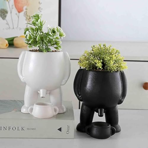 Funny Peeing Plant,5.4 Inches Ceramic Funny Body Plant Pot,Penis Planter,Novelty Peeing Plant Pot with Drainage,Pot Gift for Home Plant Enthusiasts, Friends, Family Or Colleagues Home Decor (Black)