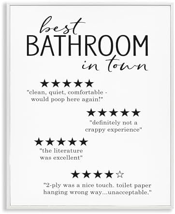 Stupell Industries 'Best Bathroom Five Star Reviews Funny Bath Phrases', Framed Giclee Art, White, 16 x 20 Inches, Easy to Hang and Sturdy, Made in USA, by Lettered and Lined