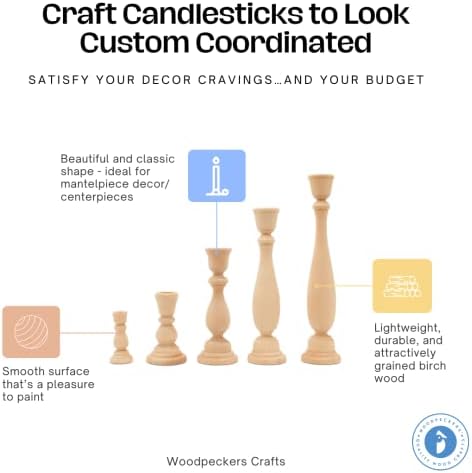 Wood Candle Holders, 6-3/4 Inch Wooden Candlestick Holders with 3/4 Inch Hole, Set of 4 Unfinished Wooden Candle Holders, Farmhouse Rustic Candle Holder for Crafts, Decorating and Painting
