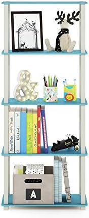 Furinno TURN-S-TUBE Book Shelf, 5-Tier Toolless Storage Shelves with Square Tubes, Shelving Unit for Organization and Storage for Living Room, Home Office, Light Blue