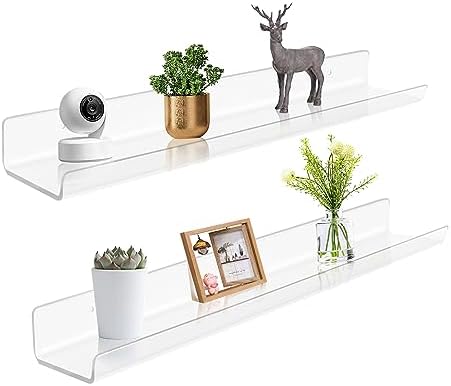 ROYALITA 2-Pack Acrylic Shelves Wall Mounted, 24 Inch Floating Shelves