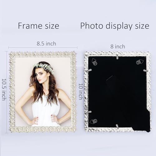 DIKAR 8x10 Wedding Picture Frame, Pearls Diamond Picture Frame for Metal Frame with Glass Front