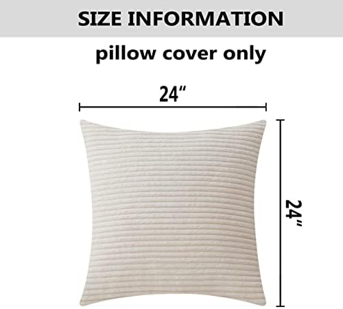Home Brilliant 24x24 Pillow Covers Set of 2 Striped Velvet Corduroy Euro Throw Pillow Sham Large Cushion Covers for Chair Summer Decor, 24 x 24 inch, Cream Cheese