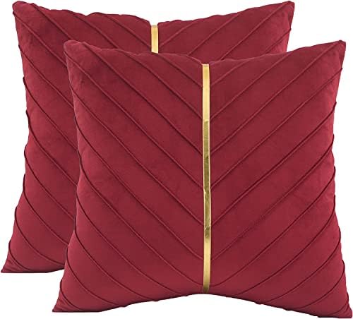 Velvet Throw Pillow Covers 24x24 inch Pack of 2 Gold Decor Red