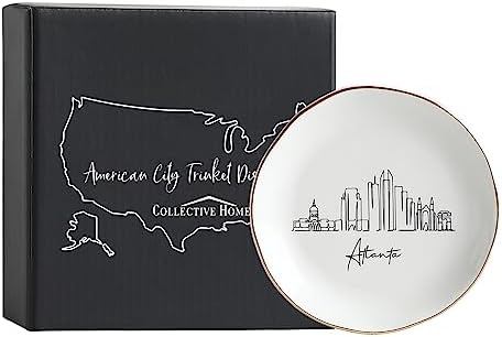 COLLECTIVE HOME - Skyline Jewelry Dish, Ceramic Trinket Dish, Landscape Jewelry Tray, Decorative City View Plate for Rings Earrings Necklaces Bracelet Watch Keys (Atlanta)