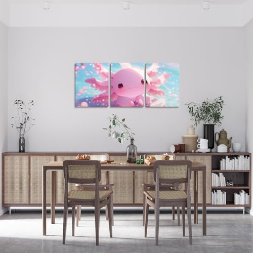 Feelyou Kids Cartoon Axolotl Wall Painting Posters Cute Pink Salamander Wall Decor Boys Girls Ocean Animals Canvas Wall Art for Living Room Bedroom Pink Cherry Blossom Bathroom Wall Art
