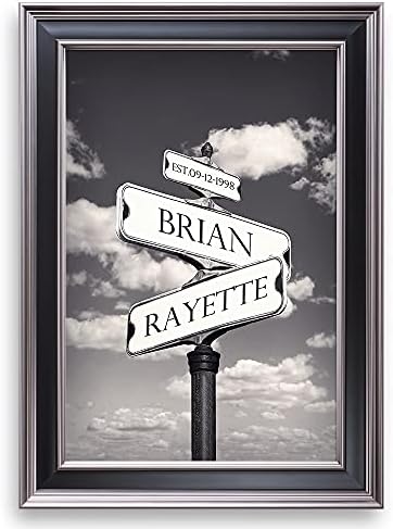 Street Sign Black and White Framed Arts Gift Your Names,the Date and romantic verses or write your own message Gift for Anniversary.With Different Frame Styles Framed Size:21 5/8X15 1/2 inches