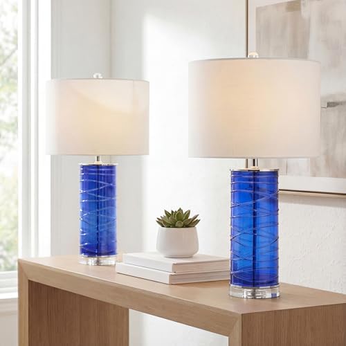 JONATHAN Y Cole 27.5" Fused Glass Table Lamp, Cobalt, Set of 2