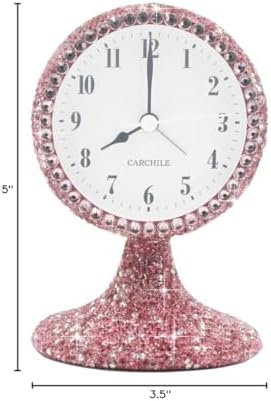 Luxury Rhinestone Small Alarm Desk Table Clock Morning Call Handmade Fashion Design for Bedroom Houseroom Living Room Cute As Gift AR (Pink)
