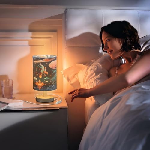 ALAZA Space Planet Solar System Universe Decor Bedside Table Lamp with USB Port for Bedroom Nightstand Office Desk LED Bulb Included